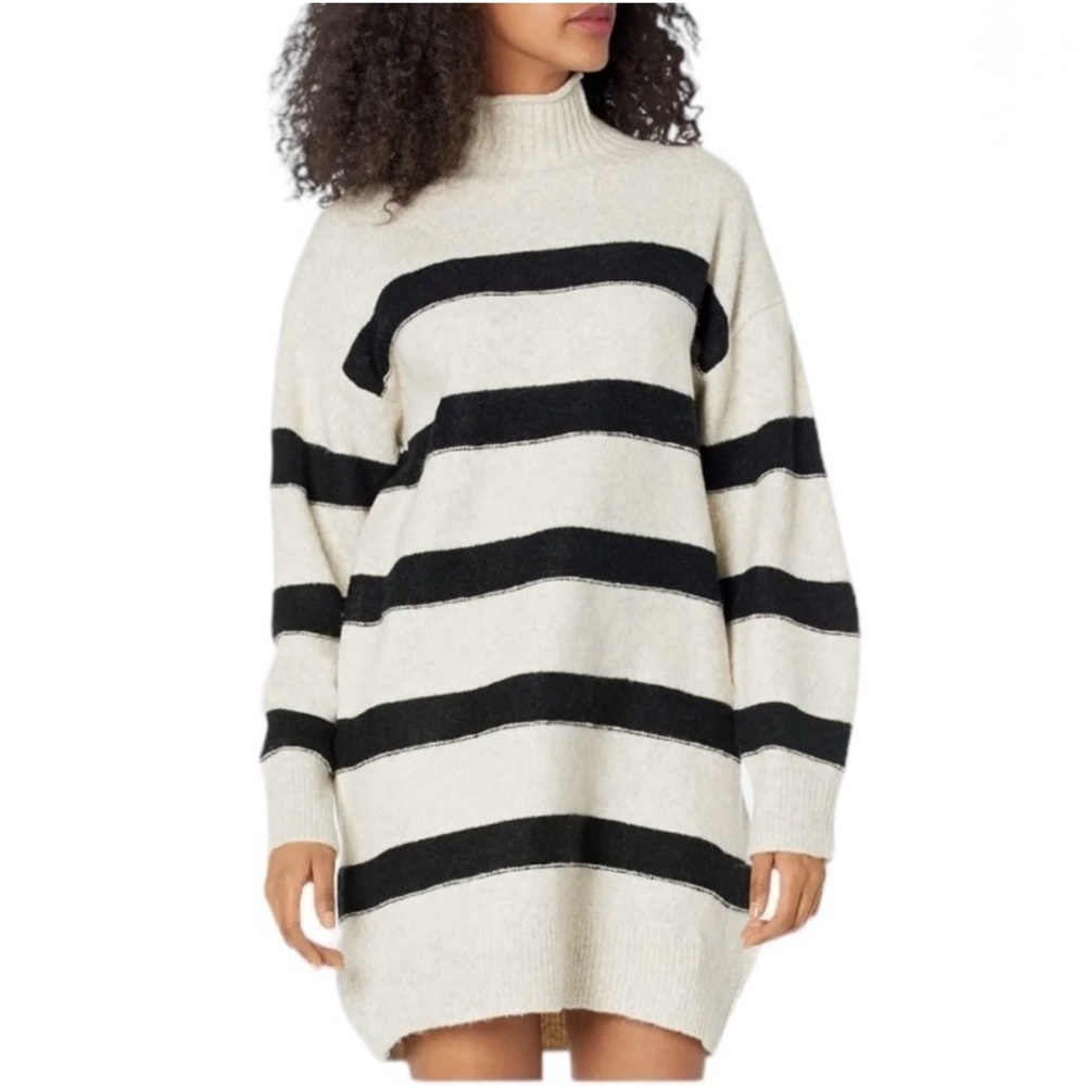 Line & Dot Black and Cream Striped Mini Dress